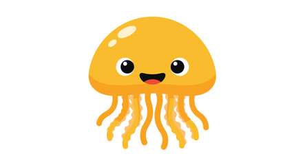 A bright yellow and cheerful cartoon jellyfish with a cute smiling face, rendered in a simple and adorable flat vector design.
