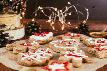 Close up of gingerbread cookies with some cinnamon. Christmas decoration