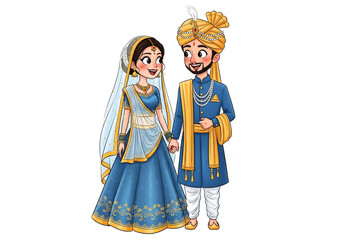 Fototapeta premium Indian bride and groom in traditional wedding attire isolated on transparent background