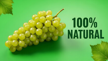 100 Percent Natural Green Grapes on Green Background – Fresh Organic Fruit Concept