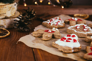 Close up of gingerbread cookies with some cinnamon. Christmas decoration