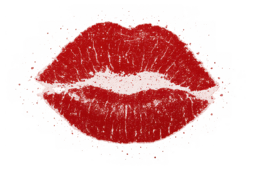 Red lip print creating a romantic kiss mark impression, depicting passion and love on transparent background