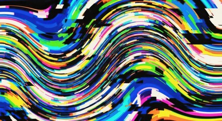 Vibrant Abstract Waves with Digital Glitch Effect