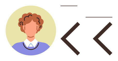 Obraz premium Portrait of a person in a circular frame with large quotation marks nearby, symbolizing identity, communication, or citation. Ideal for profiles, teamwork, networking, feedback, speech quotes