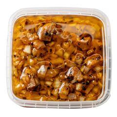 Marinated Mushroom & Onion Appetizer in Clear Container. Deli Food Item. PNG