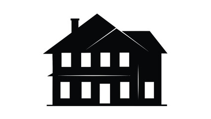 Simple black silhouette of a two story house with chimney