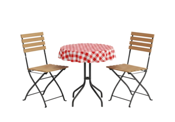 Outdoor cafe table with two chairs isolated on transparent background