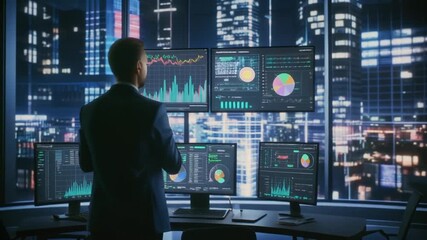 Businessman monitors data charts in modern office - Powered by Adobe