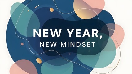 New Year, New Mindset: A modern graphic celebrates the fresh start and motivational power of a new year, symbolized by an abstract design of interconnected shapes and soft colors.