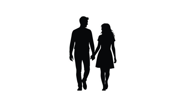 Couple walking hand in hand silhouette