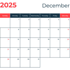 Clean Interface Displaying December 2025 Dates