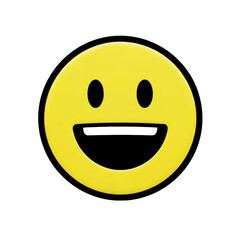 Fototapeta premium Stylized lemon yellow smiley emoji icon with thick black outline and glossy finish, isolated on white background with copy space. Concept of positive engagement