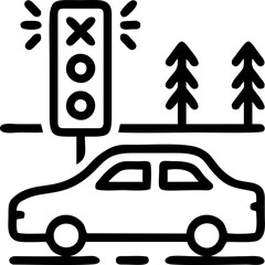 Traffic Light Intersection with Waiting Cars Icon