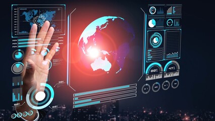 High-tech global network connection interface showing worldwide digital communication, data exchange, and internet connectivity. Global connection, data interaction, and worldwide communication. Thunk