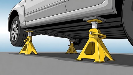 Car Supported by Jack Stands for Safety Maintenance.