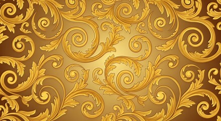 Elegant gold floral pattern background with swirling leaves and flourishes for luxurious designs
