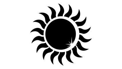 Black stylized sun symbol isolated on a white background, representing energy, warmth, and celestial bodies.
