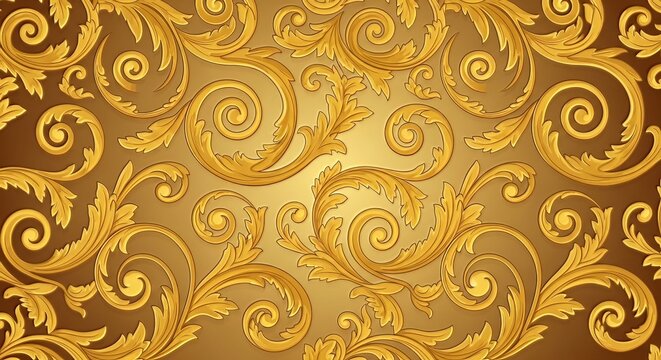 Elegant gold floral pattern background with swirling leaves and flourishes for luxurious designs - Powered by Adobe