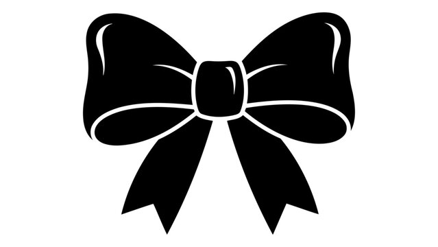 Elegant black ribbon bow illustration, isolated on a clean white background, symbolizing celebration and gift-giving occ
