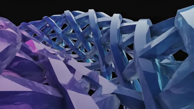 Seamlessly looping abstract background featuring smooth volumetric movement of interlocking blue and purple geometric facets background, rhythm, dimensional