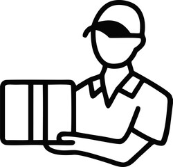 Delivery Man Holding Package Line Art Icon