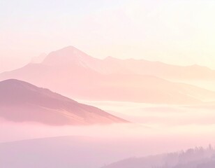 Obraz premium Minimal Pastel Mountain Landscape with Soft Light Gradient and Peaceful Atmospheric Mood