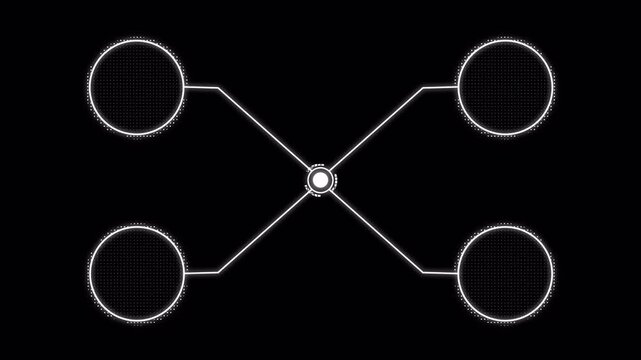 Four Circle Label HUD Element Animation. Transparent Overlay with White Glow Callout for Data Analysis and Tech Videos (Alpha Channel)