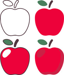 Red apple fruit icon set, healthy eating flat vector illustration