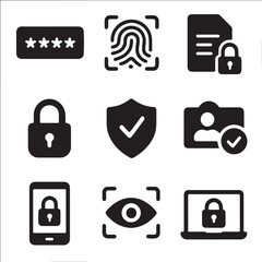 Cybersecurity & Data Protection Icons &ndash; Password, Lock, Shield Set