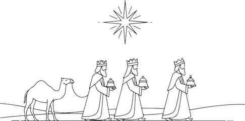 Three Kings Line Art Minimalist Epiphany Flat Vector Illustration