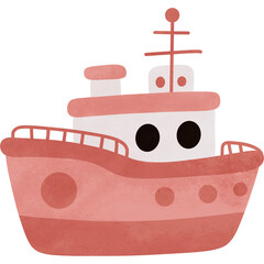 Cute Pink Cargo Ship Cartoon Illustration