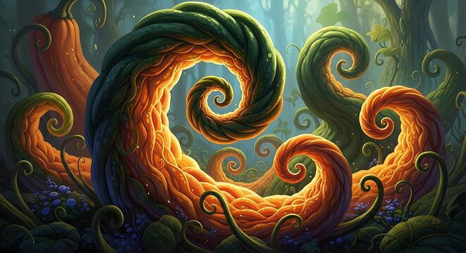 Surreal Swirling Organic Forms in a Mystical Forest. - Powered by Adobe