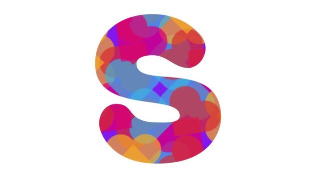 Colorful letter S typography design with abstract shapes pattern