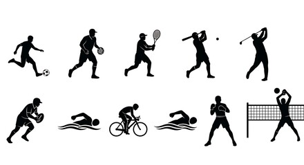 Collection of Silhouettes Representing Various Sports and Athletic Activities.