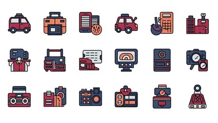 Collection of Retro-Themed Pixel Art Icons Depicting Various Objects.