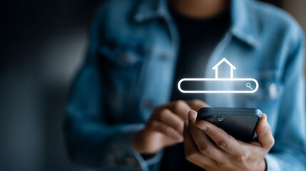 Person using mobile phone for property search searching real estate