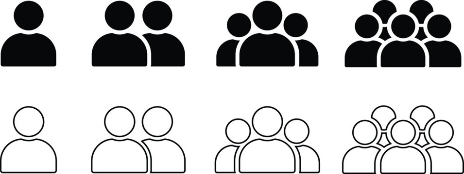 Group of people icons solid and outline one two three four five group icon user icon