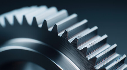 Highly detailed metallic cogwheel shows precise teeth under dramatic studio lighting.