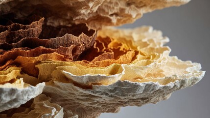 Macro close-up of a layered, textured object with gradient of brown to cream tones
