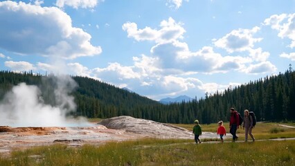 Family Adventure in Yellowstone National Park with Scenic Landscape