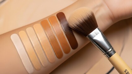 Foundation swatches on arm with makeup brush 