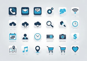 Modern app icons collection blue digital symbols for mobile applications and software interface