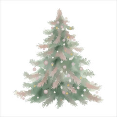 Soft Pink-Tinted Watercolor Christmas Tree Vector Isolated on White Background
