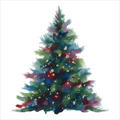 Soft Edges Watercolor Christmas Tree Vector Isolated on White Background
