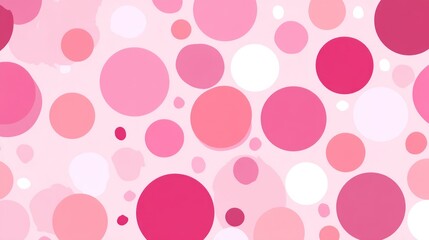 A pink and white polka dot pattern with a pink background, featuring a mix of pink and white circles and dots.