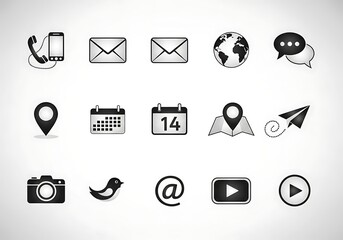 Collection of hand drawn communication and social media icons for digital projects