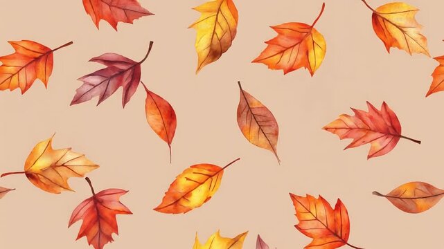 Autumn leaves pattern on beige background.