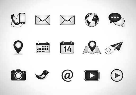 Collection of hand drawn communication and social media icons for digital projects