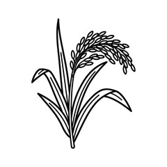 Obraz premium Black and White Outline of a Rice Plant Stalk agriculture