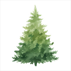 Two-Toned Green Watercolor Christmas Tree Vector Isolated on White Background
